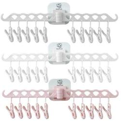 5pcs Random Color Wall-Mounted 10 Clips Portable Socks Cloth Hanger Rack Clothespin Drying Rack Sock Holder Wardrobe Storage Cloth Hangers