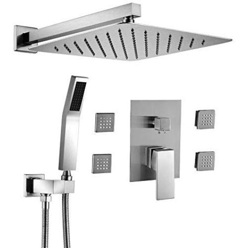 BST NER19008LS Shower Body Sprays Systems, 10 Inch Rian Shower Wall Mounted, All Metal Shower Faucet Set, Contain Rougn In Shower Valve, Brushed Nickel