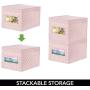 mDesign Soft Stackable Fabric Closet Storage Organizer Holder Boxes - Clear Window and Lid, for Child/Kids Room, Nursery, Playroom - Polka Dot Pattern - Large, 6 Pack - Light Pink with White Dots