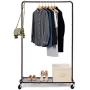 Bextsware Clothes Rack, Industrial Pipe Garment Racks On Wheels, Heavy Duty Commercial Grade Hanging Clothes Organizer Stand Clothing Rack with Metal Bottom Shelves for Boxes Shoes Storage, Bronze