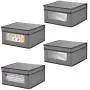 mDesign Soft Stackable Fabric Closet Storage Organizer Holder Bin with Clear Window, Attached Lid - for Home Office, Den, Hallway, Entryway - Textured Print - Medium, 4 Pack - Gray/Black mDesign Soft Stackable Fabric Closet Storage Organizer Holder Bin with Clear Window, Attached Lid - for Home Office, Den, Hallway, Entryway - Textured Print - Medium, 4 Pack - Gray/Black