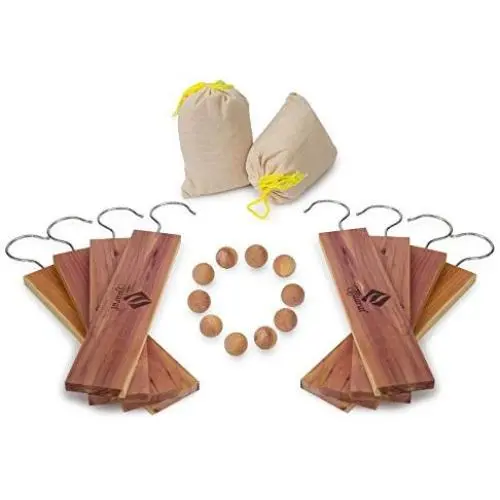 American Cedar Large Hang Ups Set - 10 Cedar Hangers & Cedar Balls , 2 Cedar Sachet - 100% Natural Fragrance Best moth protection & moth repellent