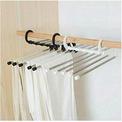 Multi-Function Stainless Steel 5PC 5 Tier Portable Clothes Hanger Pants Racks Trousers Hanger Clothes Storage Drying Hanger Random Color