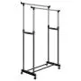 nawert Portable Adjustable Double Clothes Garment Drying Hanging Racks Hangers with Castors and Shoe Rack Garment Racks (Silver)