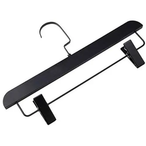 HANXIAODONG Clothes Hangers for Skirt Suit Coat Pack of 10 High-Grade Wooden Pants Hangers with Metal Clips Grip Clip Pants Hanger Smooth Finish Solid Wood Jeans Skirt Hanger Clip Hanger for Pant