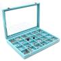 KLOUD City Jewelry Tray Boxes Showcase Display Storage Rings Earrings Necklaces Bracelet Broochs Organizer Removable Stackable Velvet Clear Lid with Lock (Light Blue 24 Grid)