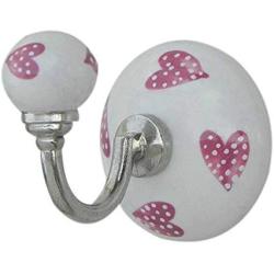 Indianshelf Handmade 1 Artistic Vintage Pink Ceramic Heart Clothes Hooks Hangers/Utlility Hooks