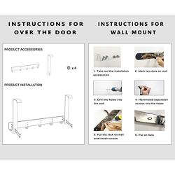 CHICHIC Over The Door/Wall Mounted Coat Rack 5 Hooks Organizer Rack Hook Hanger Heavy Duty Stainless Steel Metal Hook Rail for Coats Hats Towel Robes Purse Jacket, Mudroom Bathroom Entryway Bedroom