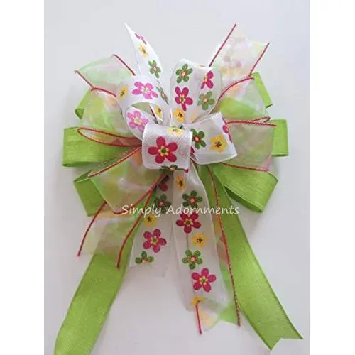 Spring Green Spring Flowers Wreath Bow Green Pink Spring Wreath Bow Spring Flower Lantern swag Bow Easter Gift Bow Spring wreath Door Hanger Decor