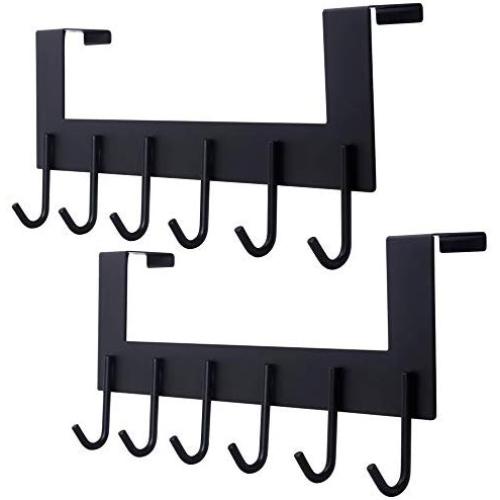 Dseap Over The Door Hanger Hook, Towel Rack, Coat Rack for Clothes Hat Towel Bathroom, Black, 2 Packs
