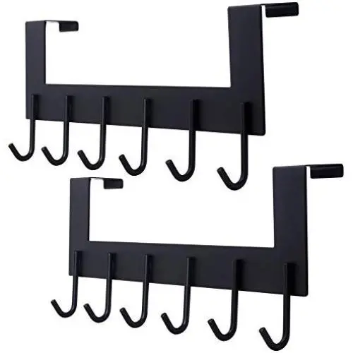 Dseap Over The Door Hanger Hook, Towel Rack, Coat Rack for Clothes Hat Towel Bathroom, Black, 2 Packs