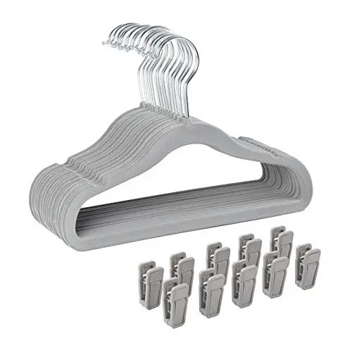 Finnhomy Non-Slip Clothes Hangers for Baby and Kids 30-Pack Velvet Hangers with 10 Finger Clips, Gray Finnhomy Non-Slip Clothes Hangers for Baby and Kids 30-Pack Velvet Hangers with 10 Finger Clips, Gray