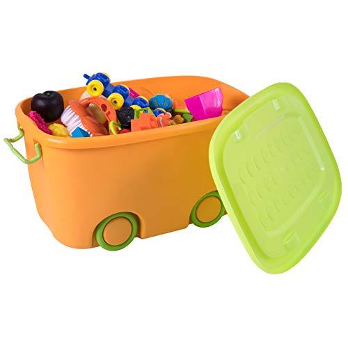 Stackable Toy Storage Boxes with Wheels, Set of Small and Large, Orange