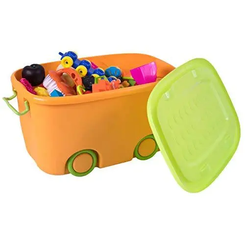 Stackable Toy Storage Boxes with Wheels, Set of Small and Large, Orange Stackable Toy Storage Boxes with Wheels, Set of Small and Large, Orange