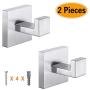 2Pcs Bath Towel Hooks Square Clothes Washcloths Robe Hook,Heavy Durty Wall Hook,SUS304 Stainless Steel,Modern Style Cabinet Closet Door Hanger for Bathroom Bedroom Kitchen Office,Brushed Nickel Finish