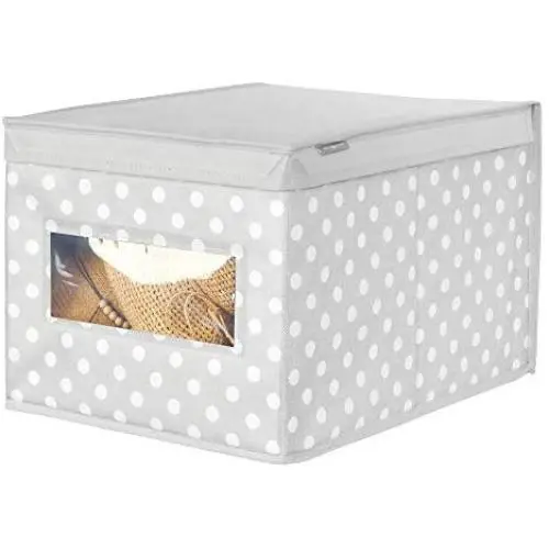 mDesign Soft Stackable Fabric Closet Storage Organizer Holder Boxes - Clear Window, Attached Hinged Lid, for Child/Kids Room, Nursery, Playroom - Polka Dot Print - Large - Gray with White Dots mDesign Soft Stackable Fabric Closet Storage Organizer Holder Boxes - Clear Window, Attached Hinged Lid, for Child/Kids Room, Nursery, Playroom - Polka Dot Print - Large - Gray with White Dots