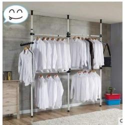 Estink Garment Rack, Portable Indoor Garment Hanger Tools Heavy-Duty Adjustable DIY Coat Hanger Clothes Wardrobe 3 Poles 4 Bars Home Hanging Rack