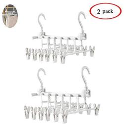 Ice-Beauty-ukzy Foldable Clothes Hangers Plastic 6 in 1,Multi-Function Magic Drying Pants Holder Skirt Clip Adjustable Dual Hooks Creative Space Saving Drying Rack Wardrobe Organizer White2packs