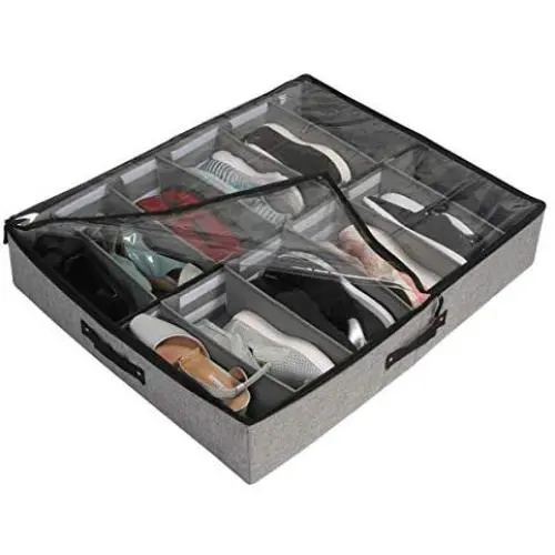 wsryx Under Bed Shoe Storage Organizer with Adjustable Dividers, Sturdy Large Shoe Boxes Container Underbed with Zippered Closure Clear Window wsryx Under Bed Shoe Storage Organizer with Adjustable Dividers, Sturdy Large Shoe Boxes Container Underbed with Zippered Closure Clear Window