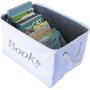 Books Basket, Storage & Organizer Bin for Kids, Baby. White Canvas Fabric Decorative Boxes with Gray Embroidering.