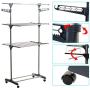 3 Tier Clothes Drying Rack Folding Laundry Dryer Hanger - Portable Rolling Drying Rack Adjustable Laundry Rack with Foldable Wings Shape Indoor/Outdoor Standing Airfoil-style Rack Hanging Rods - Gray