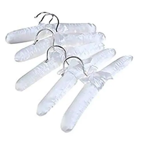 5 x White Satin Padded Children Clothes Hook Hangers 5 x White Satin Padded Children Clothes Hook Hangers