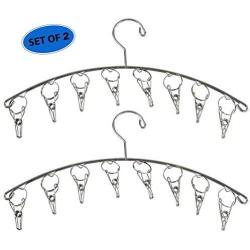 Home-X 2Pcs Drip-Dry Stainless Steel Clothes Drying Hanger, Laundry Clothesline, 8 Built-in Clothespins, Heavy-Duty Clothes Hangers, Dry Socks Towels Bras Baby Clothes, Gloves-16”x4”