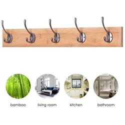 Wall Mounted Clothes Hanger Coat Rack Bamboo Robe Towel Keys Holder 5 Hooks 24inches Bamboo Natural