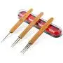 BuZhuYW 3 Pcs Dreadlock Crochet Hook, 0.5mm Dreadlock Crochet Hook for Hair, Crochet Needles for Hair Dreadlock with Bamboo Handle, Premium Metal Dreadlock Crochet Needle(1 Hook, 2 Hooks, 3 Hooks)
