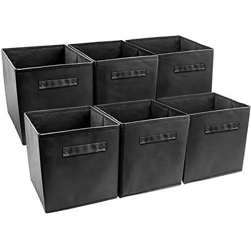 Sorbus Foldable Storage Cube Basket Bin (6 Pack, Black)