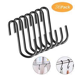 Demaxiya 36 Pack Heavy Duty S Hooks, Black S Shaped Hooks for Kitchen, Bathroom, Bedroom, and Office, Metal Steel Hanging Hangers Hooks for Kitchenware Spoons, Pans, Pots and More