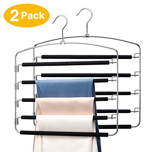 Pretigo Pants Hangers 5 Tiers Multi Pants Hanger Space Saving Trouser Hanger 2 Pack Hangers for Pants Closet Storage Organizer Multiple Slack Hanger Space Saving Pant Hangers Scarf Hangers for Pant