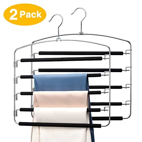 Pretigo Pants Hangers 5 Tiers Multi Pants Hanger Space Saving Trouser Hanger 2 Pack Hangers for Pants Closet Storage Organizer Multiple Slack Hanger Space Saving Pant Hangers Scarf Hangers for Pant