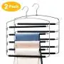 Pretigo Pants Hangers 5 Tiers Multi Pants Hanger Space Saving Trouser Hanger 2 Pack Hangers for Pants Closet Storage Organizer Multiple Slack Hanger Space Saving Pant Hangers Scarf Hangers for Pant