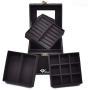 Rich U Black Lint Jewelry Storage Boxes Organizer Case with Lock Mirror for Rings Earrings Necklace