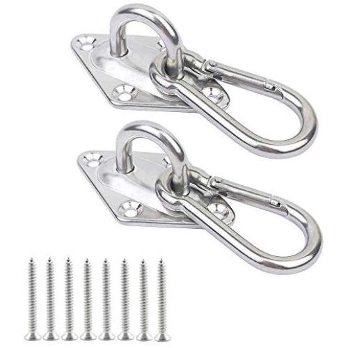 2 Set Heavy Duty Hanger Hook Hammock Wall Mount, Suspension Ceiling Hooks Outdoor Swing Mounting Hook Exercise Hook Stainless Steel Swivel Carabiner Yoga Ceiling Mount Swing Hook