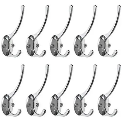 BAOEF 10 Set Metal Double Prong Coat Hat Hook Bath Towel Closet Clothes Hanger Rail Garment Rack Holder, Wall Mount Entryway Kitchen Home Office Storage, Zinc Alloy,Silver BAOEF 10 Set Metal Double Prong Coat Hat Hook Bath Towel Closet Clothes Hanger Rail Garment Rack Holder, Wall Mount Entryway Kitchen Home Office Storage, Zinc Alloy,Silver