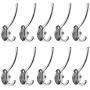 BAOEF 10 Set Metal Double Prong Coat Hat Hook Bath Towel Closet Clothes Hanger Rail Garment Rack Holder, Wall Mount Entryway Kitchen Home Office Storage, Zinc Alloy,Silver