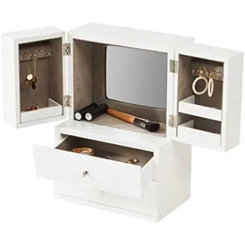 GHC Women Jewelry Boxes Wooden Jewelry Organizer Storage for Necklaces Earrings Rings with 2 Drawers,Magnetic Double Doors with Mirror and Multi-Functional Storage (White) GHC Women Jewelry Boxes Wooden Jewelry Organizer Storage for Necklaces Earrings Rings with 2 Drawers,Magnetic Double Doors with Mirror and Multi-Functional Storage (White)