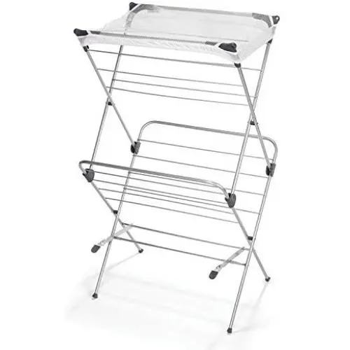 Polder Two-Tier Free Standing Clothes Drying Rack with Mesh Garment Dryer Polder Two-Tier Free Standing Clothes Drying Rack with Mesh Garment Dryer