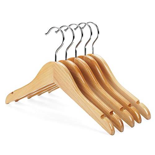 Nature Smile Kids Baby Children Toddler Wooden Shirt Coat Hangers with Notches and Anti-Rust Chrome Hook Pack of 10 (Natural)