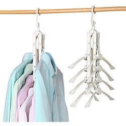 Rishx Foldable 8 in 1 Multifunctional Clothes Hanger Portable 360 Degree Rotating Wardrobe Organizer Rack Space Saving Closet Organizer Hanger for T-Shirt Sweater Dress Pants (Color : Pink)