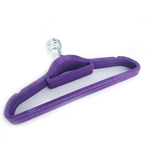 10pcs 45 * 0.5 * 24.5 Plastic Clothes Hangers Porable Purple Flocking with Rail 10pcs 45 * 0.5 * 24.5 Plastic Clothes Hangers Porable Purple Flocking with Rail