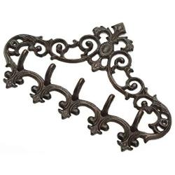 Sungmor Cast Iron Rustic Coat Hook Hanger with 5 Hooks - Practical Iron Storage Organizer/Wall Hooks Hanging Rack - Pretty Pattern Charming Wall Decor for Keys Clothes Hats