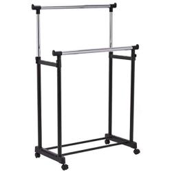 Portable Double Rail Adjustable Garment Rack Rolling Clothes Hanger Heavy Duty New #560