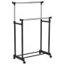 Portable Double Rail Adjustable Garment Rack Rolling Clothes Hanger Heavy Duty New #560