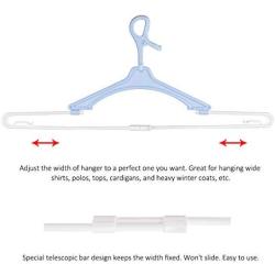 Heavy Duty Extra Wide Hanger Adjustable Shoulder 15.7"-26.5" Drying Hanger with Wind-Proof Swivel Hook 3 Pack, Sturdy Large Hangers for Wide Shirts, Polos, Tops, Cardigans, Heavy Winter Coats, Blue