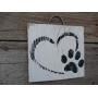 Vintage look HEART PAW PRINT LOVE dog weathered wood sign with burlap hanger antique style old time font Vintage look HEART PAW PRINT LOVE dog weathered wood sign with burlap hanger antique style old time font