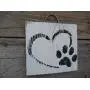 Vintage look HEART PAW PRINT LOVE dog weathered wood sign with burlap hanger antique style old time font