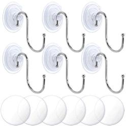 Suction Cups 1.8 Inches with Nano Double Sided Tape Window Suction Cups Suction Hooks for Home Bathroom Kitchen Wall (Transparency, 6Pack S Hook)